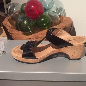 Final Sale! Black Patent Cork Wedge Sandals
